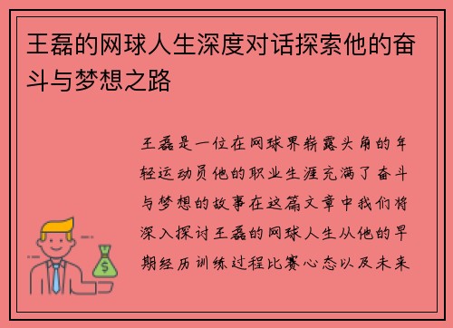 王磊的网球人生深度对话探索他的奋斗与梦想之路